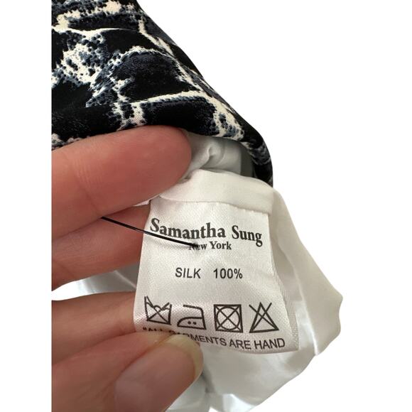 Samantha Sung Navy & White 100% Silk Scoop Neck Dress Size 2 - Picture 10 of 10